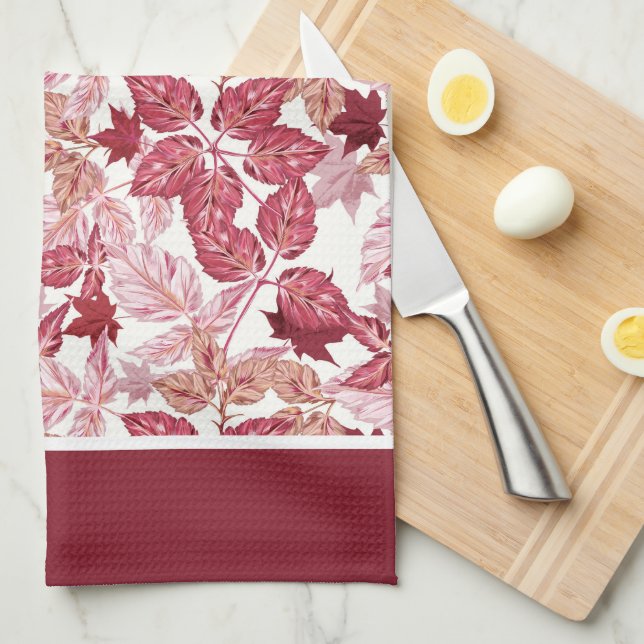 Torchon de cuisine aux feuilles d'automne rouges (Quart Plié)