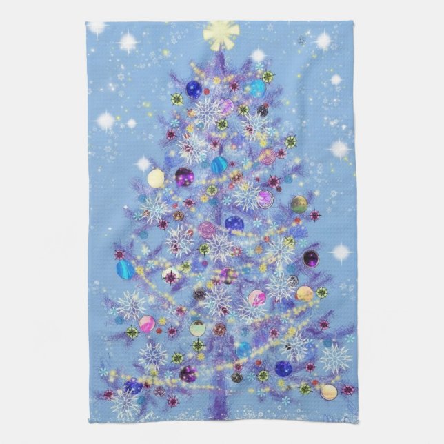 Torchon de cuisine avec arbre de Noël décoré (Vertical)