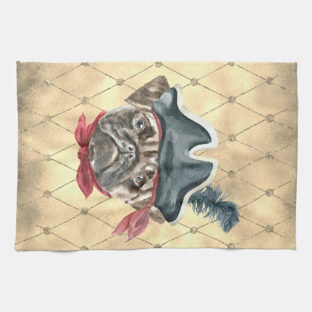 Torchon de cuisine Blackface le Pug Pirate (Horizontal)