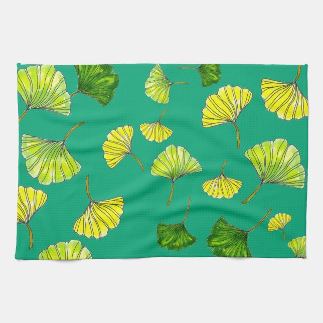 Torchon de cuisine botanique aux feuilles élégante (Horizontal)