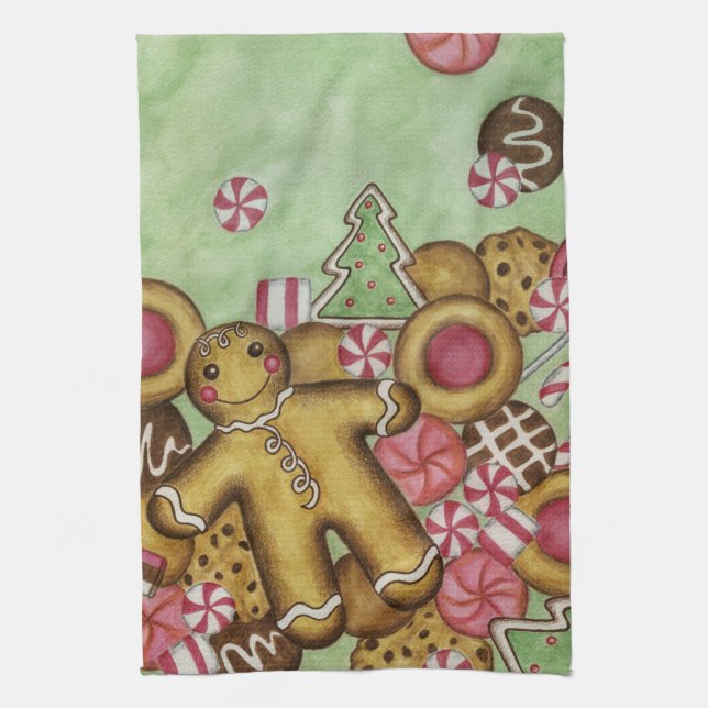 Torchon de cuisine cadeau biscuits de Noël au ging (Vertical)