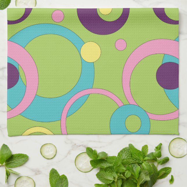 Torchon de cuisine Cercles Verts Funky (Plié)