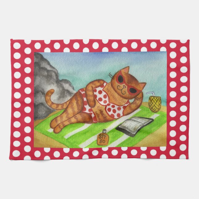 Torchon de cuisine Chat de plage  (Horizontal)