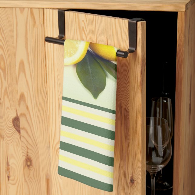 Torchon de cuisine Citrons Gais et Rayures (Pliage en tiers)