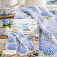 Torchon de cuisine côtier à l'aquarelle Hydrangea 