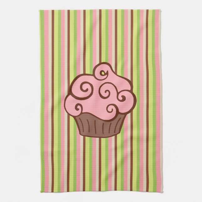 Torchon de cuisine Cupcake rayé rose  (Vertical)
