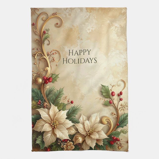 Torchon de cuisine de Noël à motif floral (Vertical)