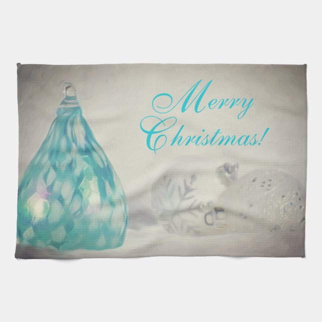 Torchon de cuisine de Noël Aqua Tones (Horizontal)