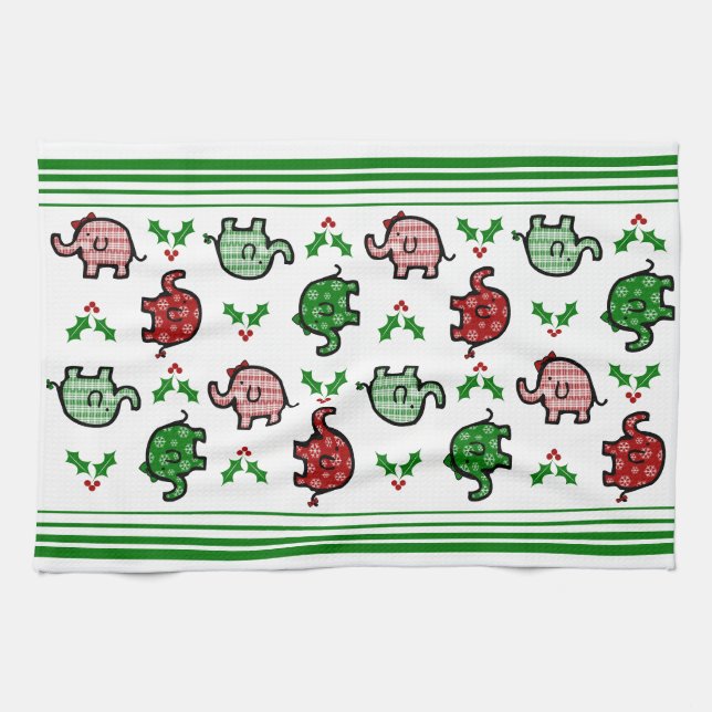 Torchon de cuisine éléphant de Noël (Horizontal)