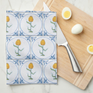 Torchon de cuisine en carreaux faux Delft bleu bla