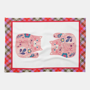 Torchon de cuisine en folk art rose Kitty