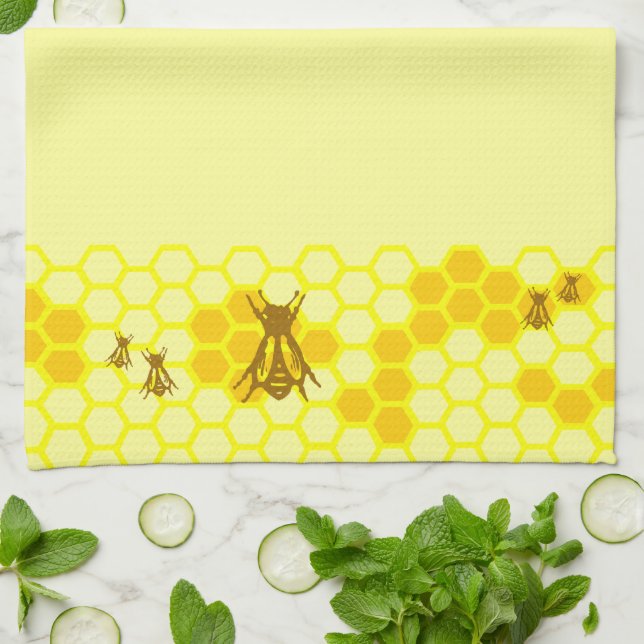 Torchon de cuisine en nid d'abeille jaune miel (Plié)