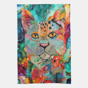 Torchon de cuisine en papier chat multicolore médi