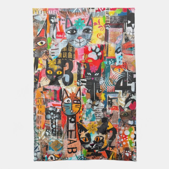 Torchon de cuisine en papier d'art multimédia Chat (Vertical)