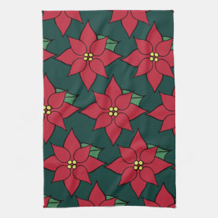 Torchon de cuisine Étoiles de Noël Poinsettias rou