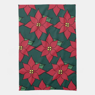 Torchon de cuisine Étoiles de Noël Poinsettias rou