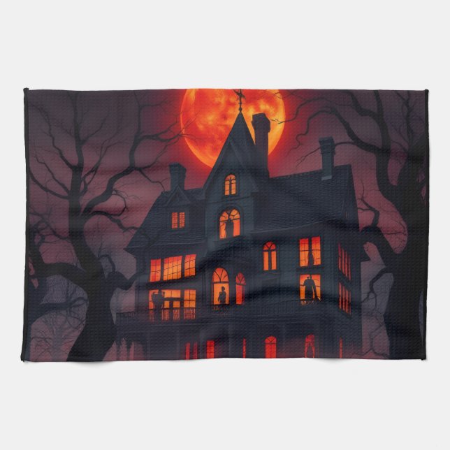 Torchon de cuisine Halloween de la Maison hantée (Horizontal)