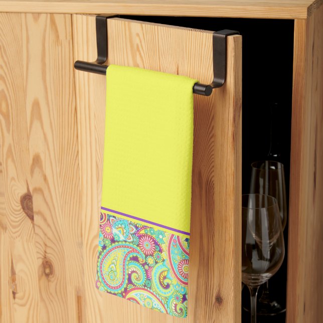 Torchon de cuisine imprimé paisley de printemps (Pliage en tiers)
