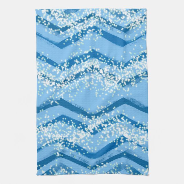 Torchon de cuisine Lignes bleues avec éclaboussure (Vertical)