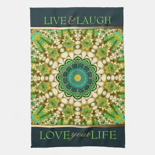 Torchon de cuisine Mandala Oriental Bohème Vert (Vertical)