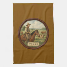 Torchon de cuisine marron Texas Cowboy