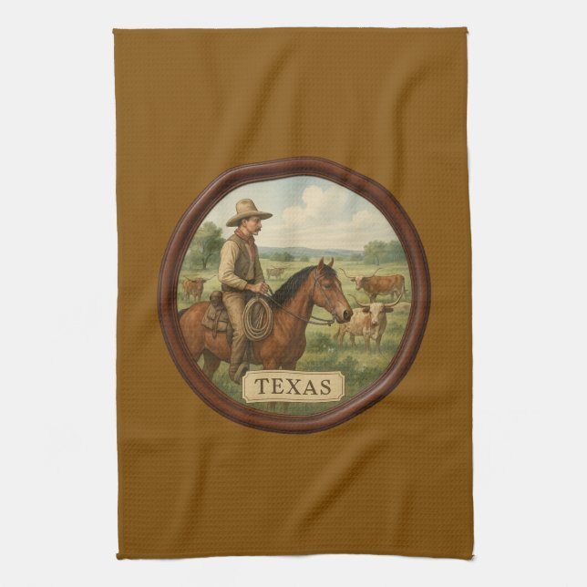 Torchon de cuisine marron Texas Cowboy (Vertical)