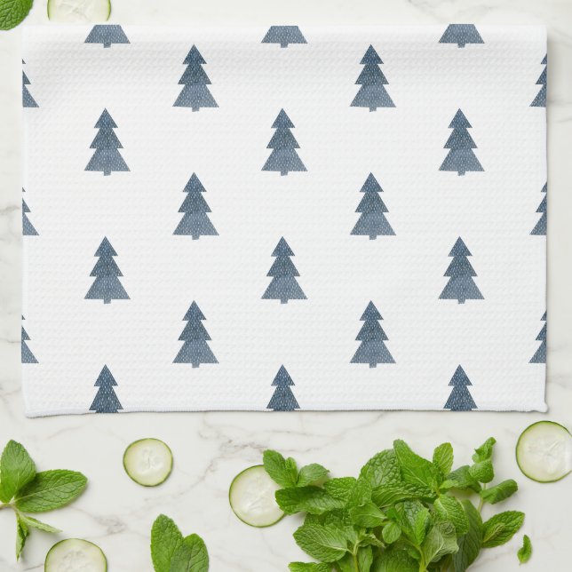 Torchon de cuisine - Motif sapins de Noël bleus (Plié)