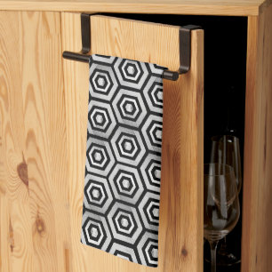Torchon de cuisine noir blanc hexagone géométrique