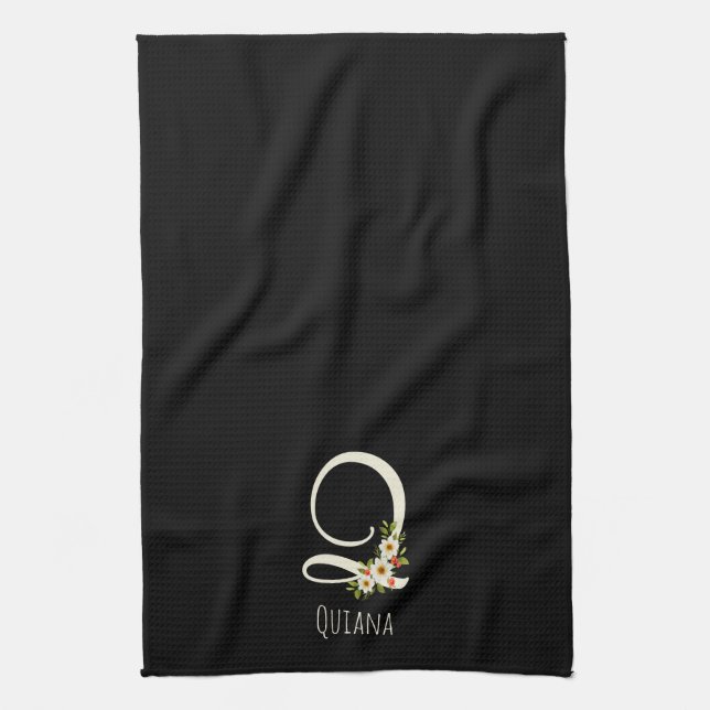 Torchon de cuisine noir monogrammé Cadeau de penda (Vertical)