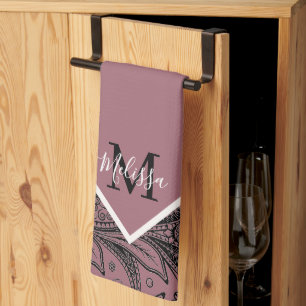 Torchon de cuisine paisley noir et or rose