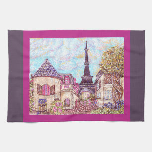 Torchon de cuisine pointillisme tour Eiffel Paris