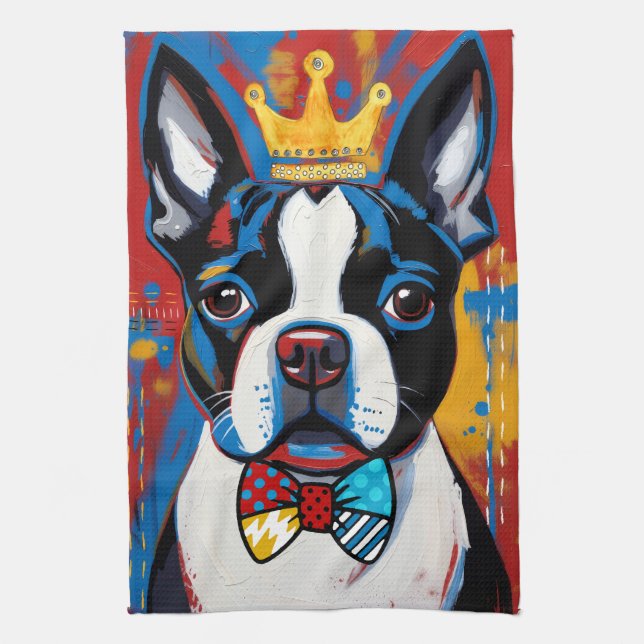 Torchon de cuisine Pop Art Boston Terrier (Vertical)