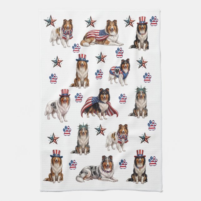 Torchon de cuisine pour Rough Collies patriotiques (Vertical)