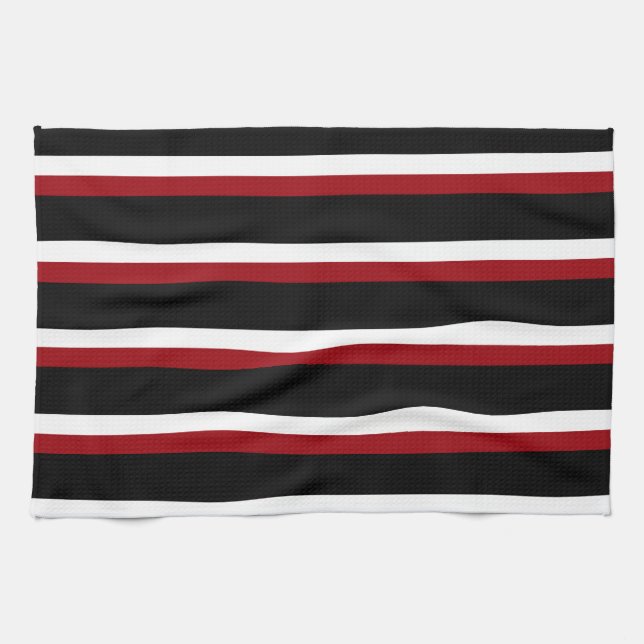 Torchon de cuisine rayé noir rouge blanc (Horizontal)