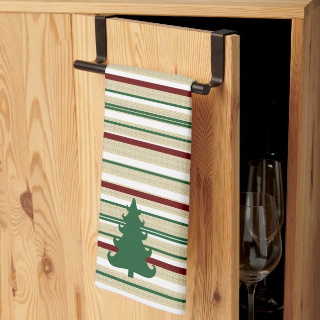 Torchon de cuisine rayé pour sapin de Noël (Pliage en tiers)