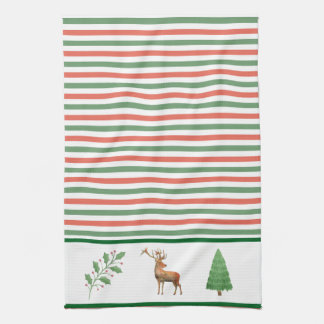 Torchon de cuisine rayé rouge et vert de Noël