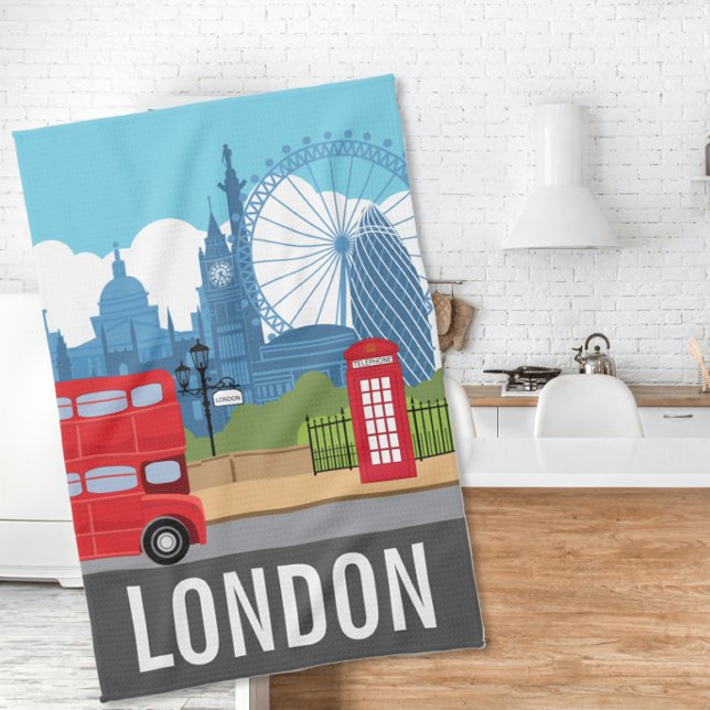 Torchon de cuisine rétro Londres – Monuments emblé (Créateur téléchargé)