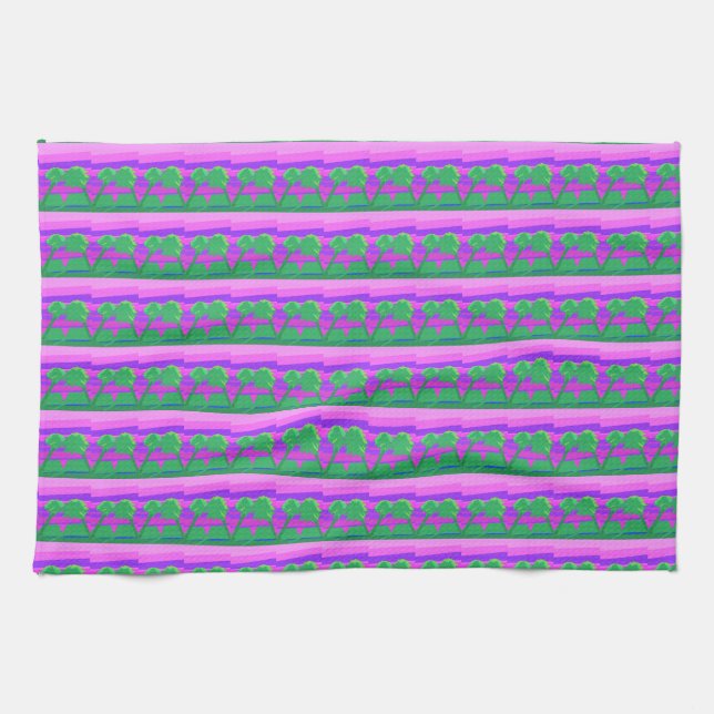 Torchon de cuisine rose vert violet coucher de sol (Horizontal)