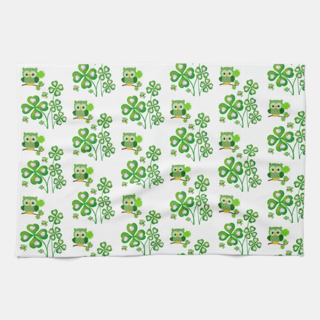 Torchon de cuisine Saint-Patrick en forme de hibou (Horizontal)