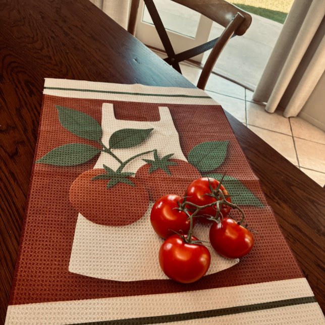 Torchon de cuisine Tomates Récolte | Cuisine de Fe (Farmhouse tomato tea towel for cozy kitchens, perfect gift for home cooks.)