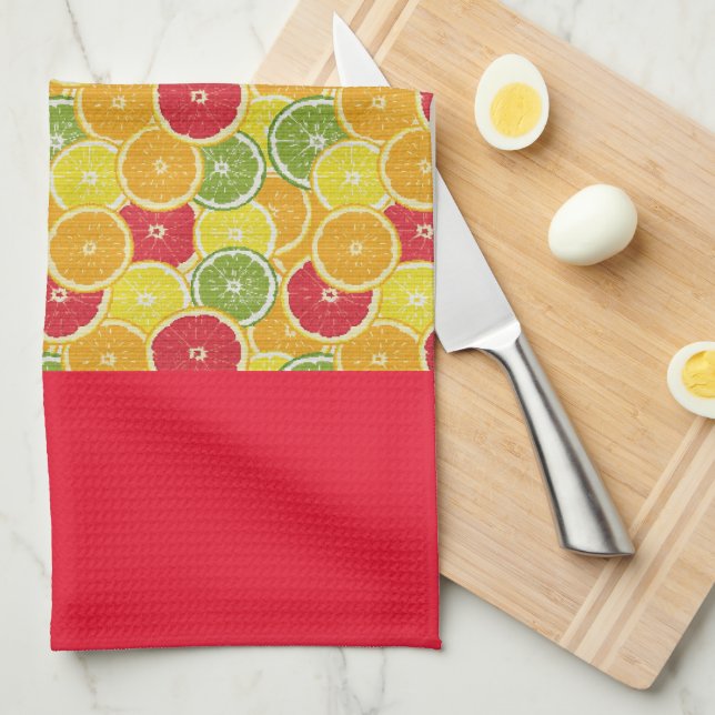 Torchon de cuisine - Tranches de fruits citrins -  (Quart Plié)