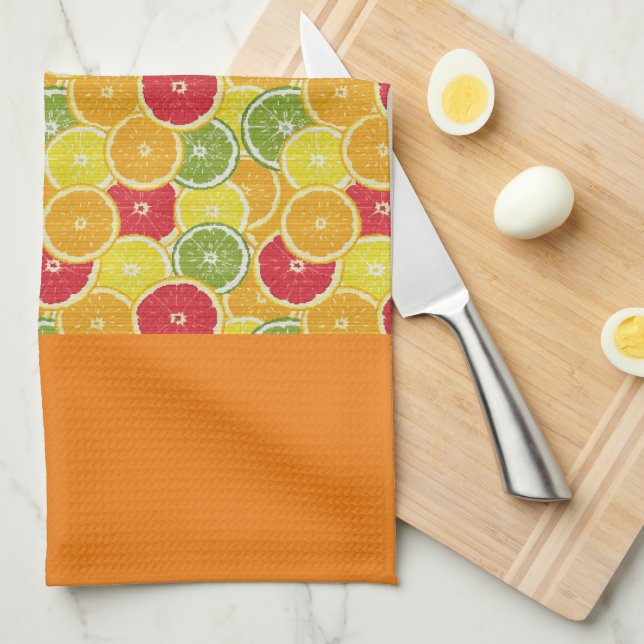 Torchon de cuisine - Tranches de fruits d'agrumes  (Quart Plié)