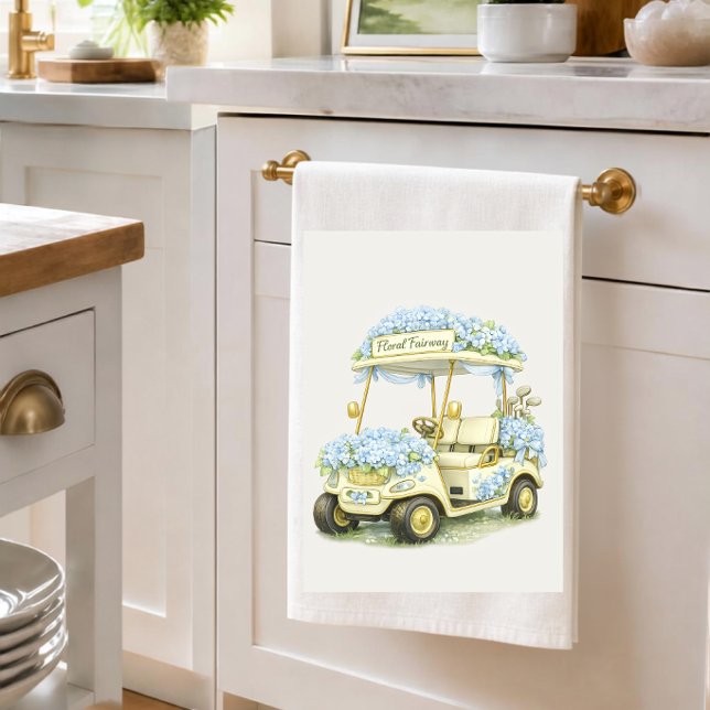 Torchon de Golf – Cadeau de Country Club (Charming floral golf cart tea towel—an elegant gift for women golfers, friends and golf mums.)