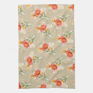 Torchon de thé à fleurs aquarelle orange