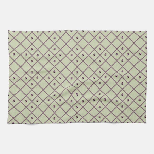 Torchon de thé à motif de pensées en treillis (Horizontal)