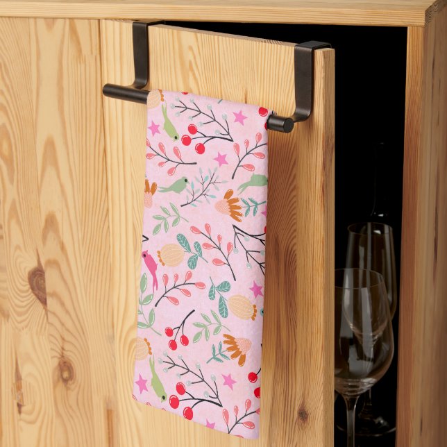 Torchon de thé du jardin de Noël floral (Pliage en tiers)