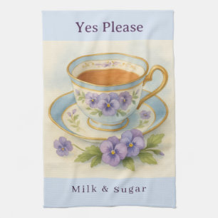 Torchon de thé Pansy Teacup - Kit de lait et sucre