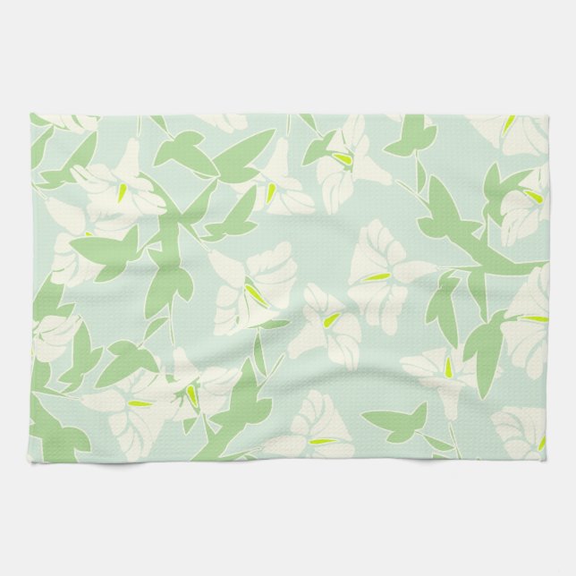 Torchon Floral Vert Et Blanc Plat serviette (Horizontal)