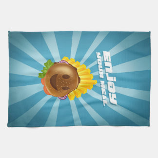 Torchon motif burger souriant coloré