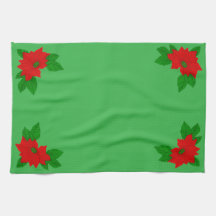 Torchon vert et rouge à motif de poinsettia